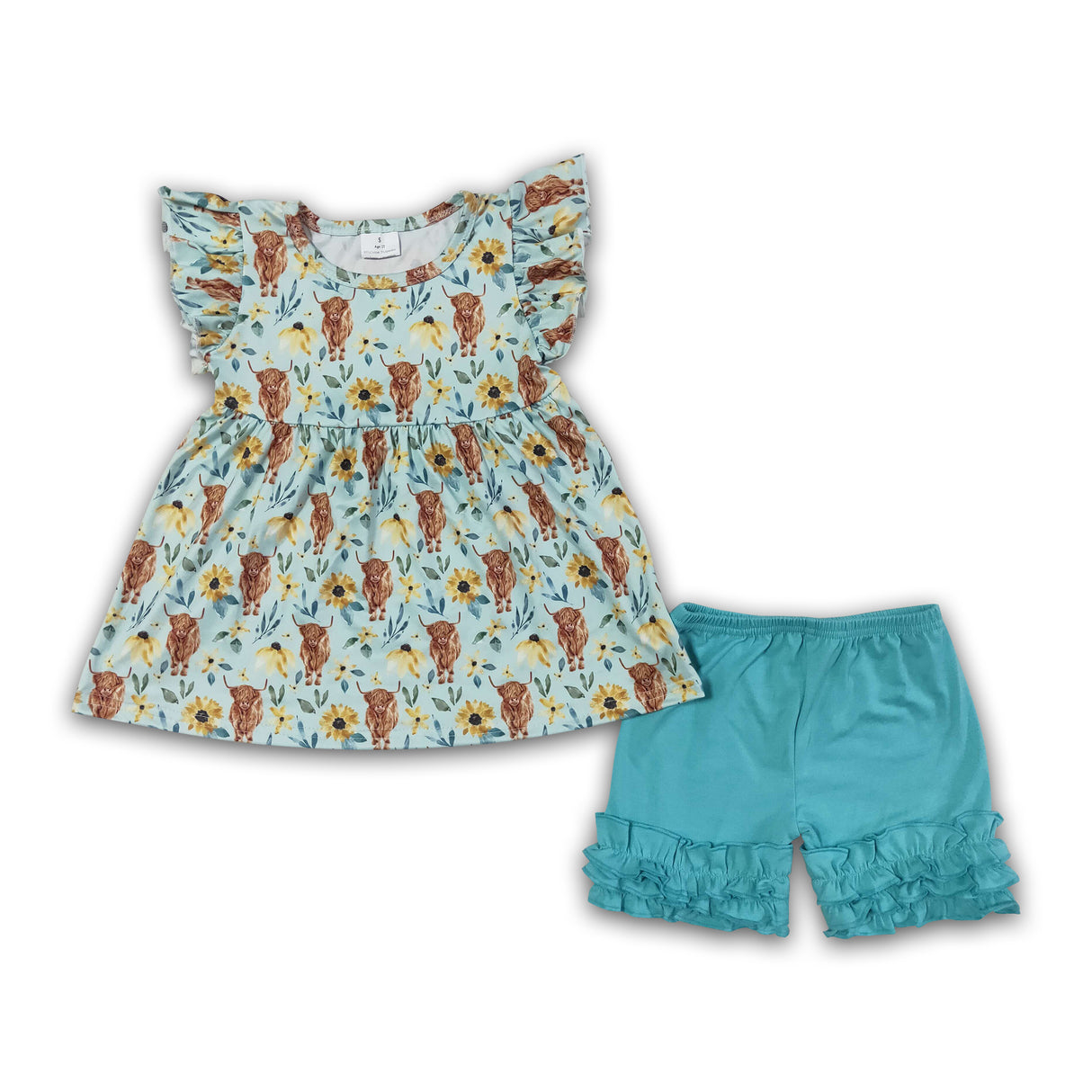 Highland cow icing ruffle shorts girls summer clothes