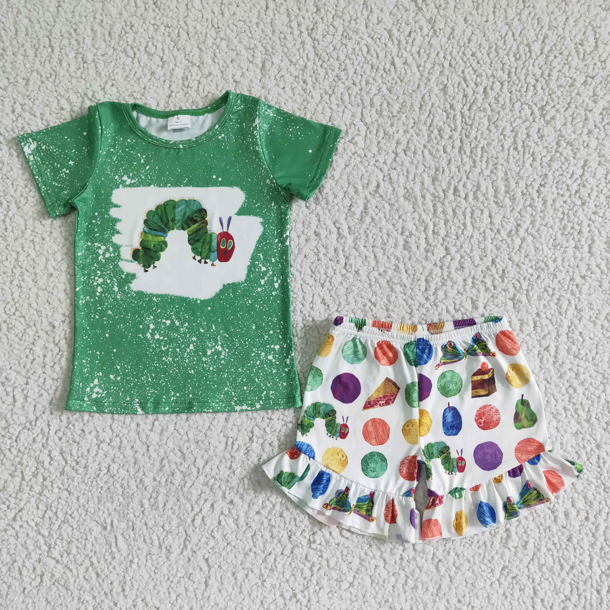 Green worm bleached cute girls summer clothes