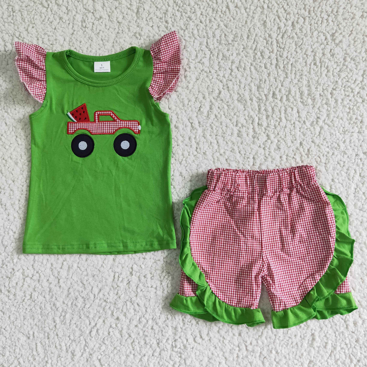 Watermelon truck embroidery girls summer outfits