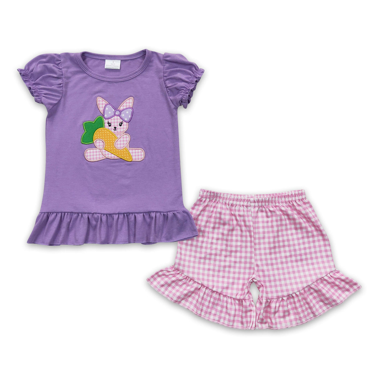 Rabbit carrot embroidery cotton shirt shorts girls easter outfits