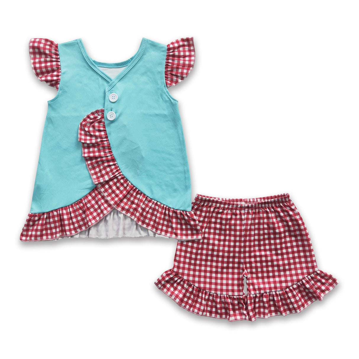 Hello summer backless shirt plaid shorts girls outfits