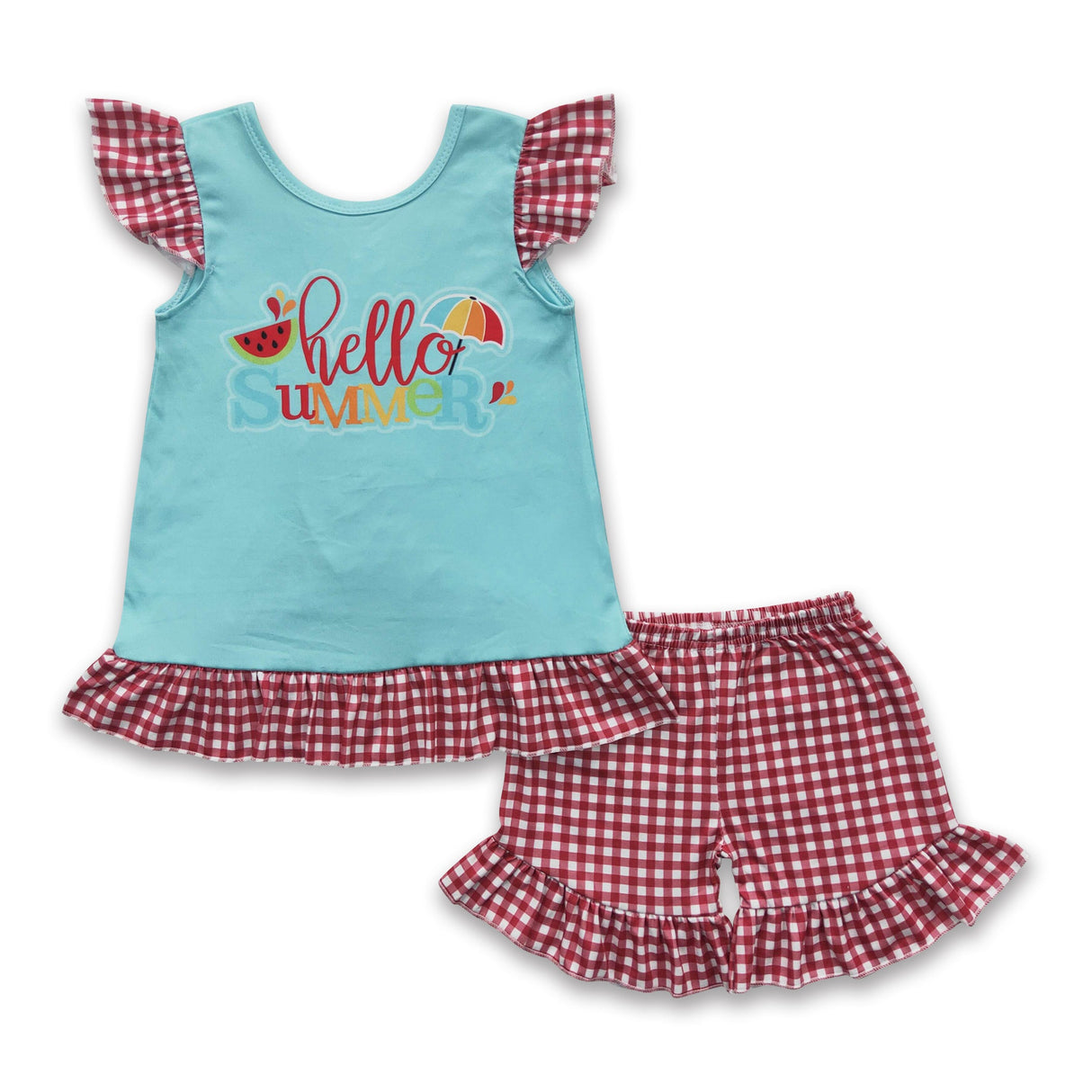 Hello summer backless shirt plaid shorts girls outfits