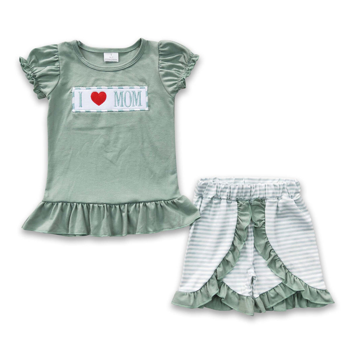 I love MOM shirt stripe shorts mother's day girls outfits