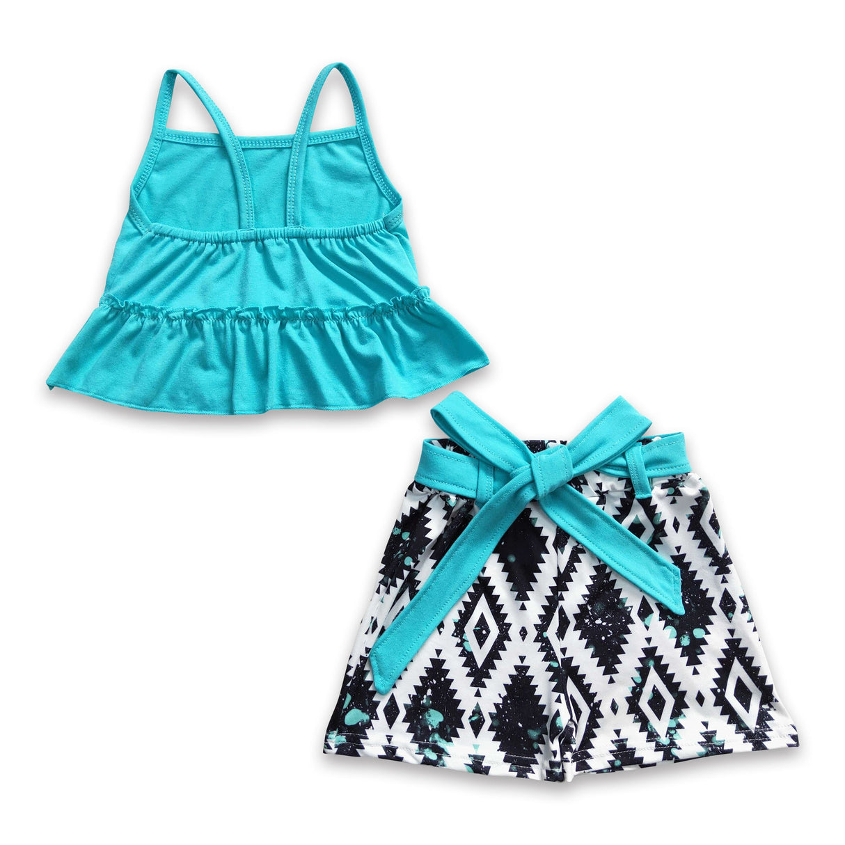 Sleeveless top aztec shorts with belt girls clothing set