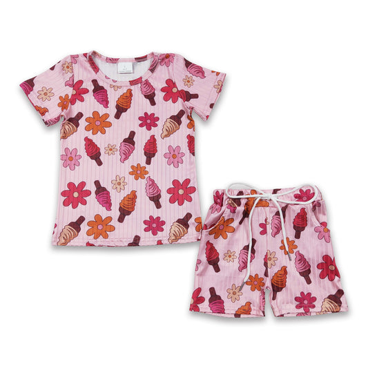Ice cream floral shirt shorts girls summer clothes