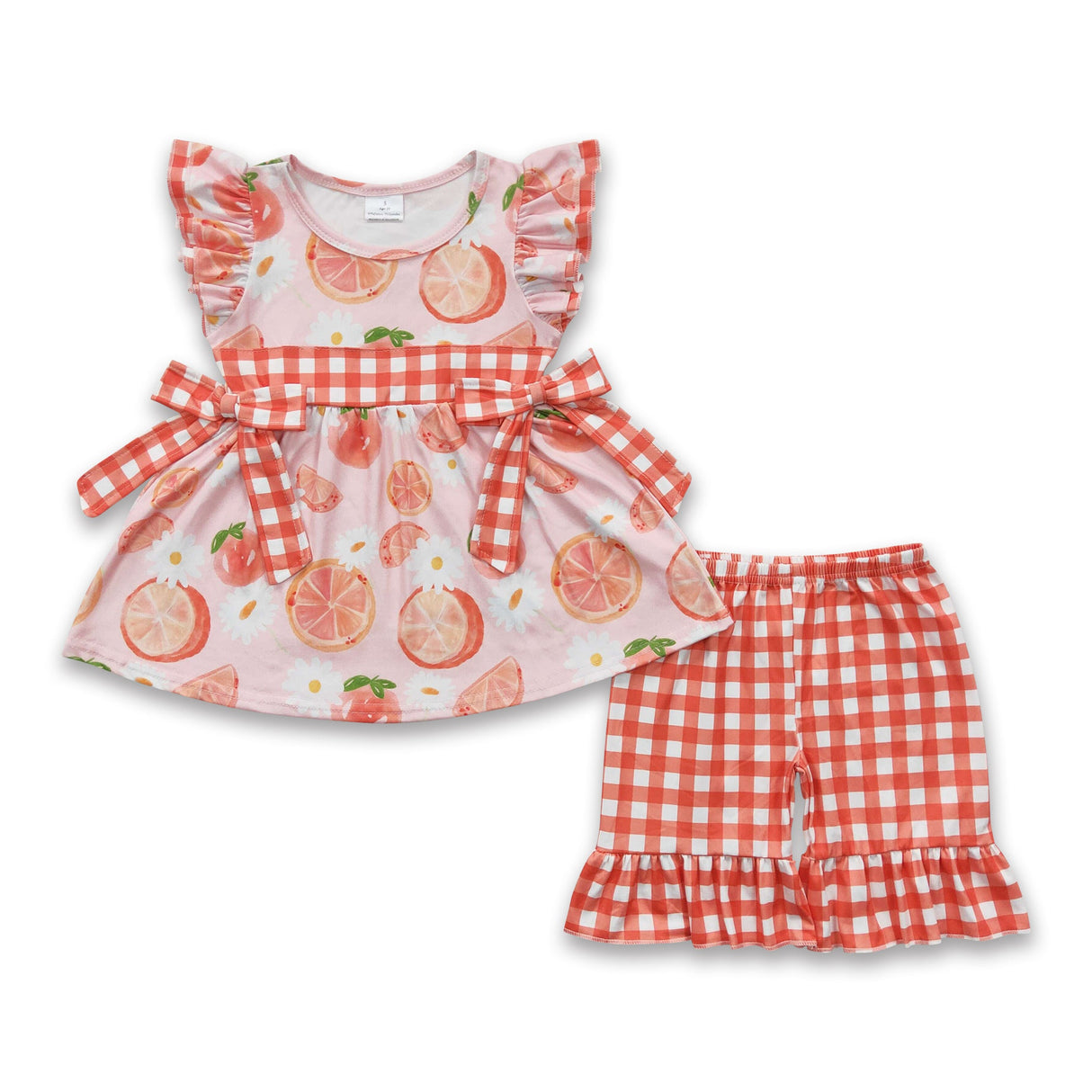 Orange floral tunic plaid shorts girls summer clothes