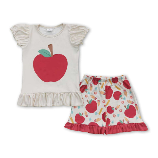 Apple top match shorts kids girls back to school clothes