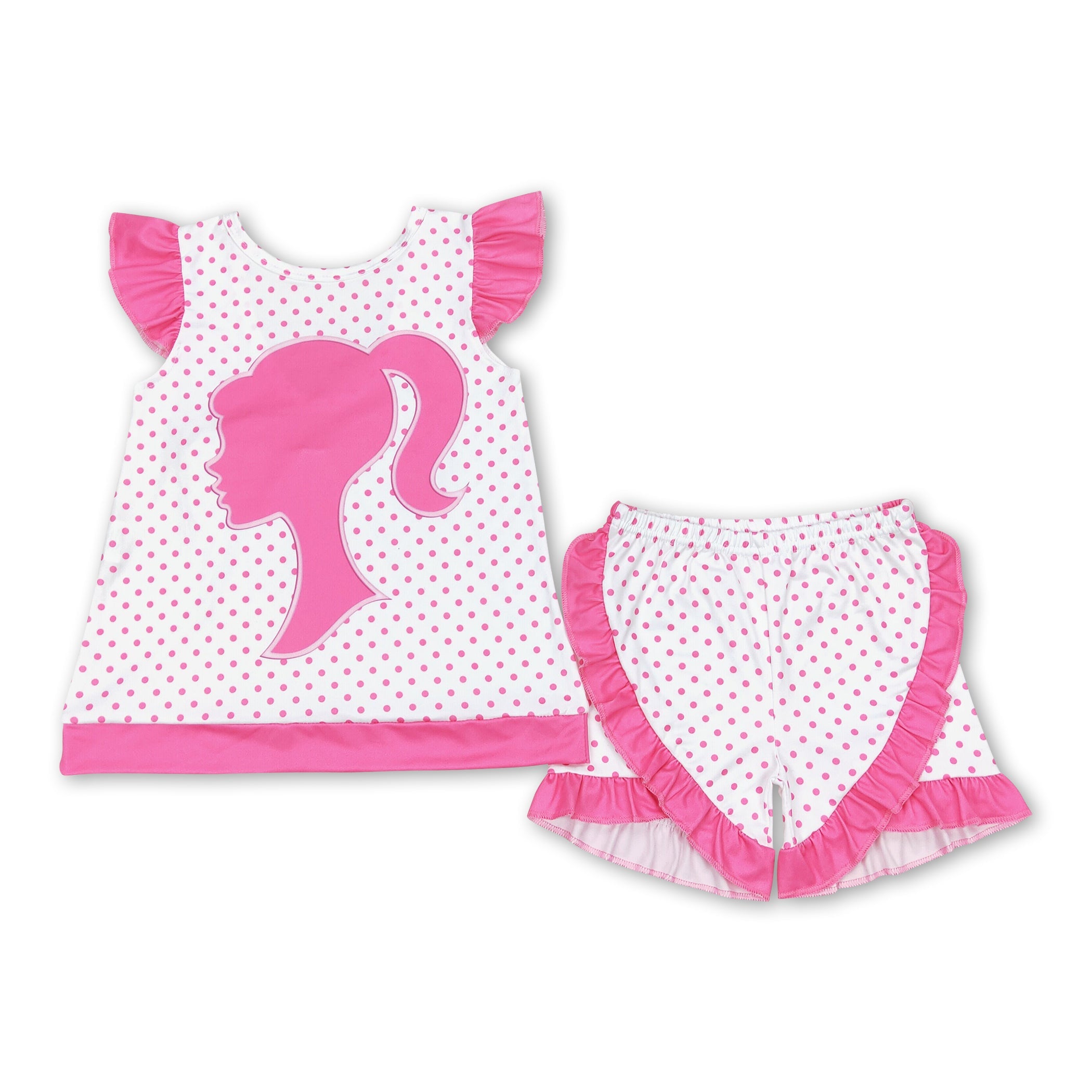 Girls White Bow Printed Short Sleeves Top With Skorts Sets main image 0