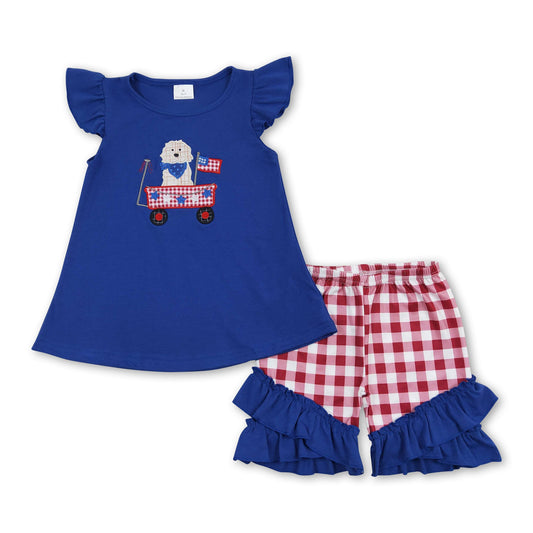 Blue dog flag top shorts girls 4th of july clothing