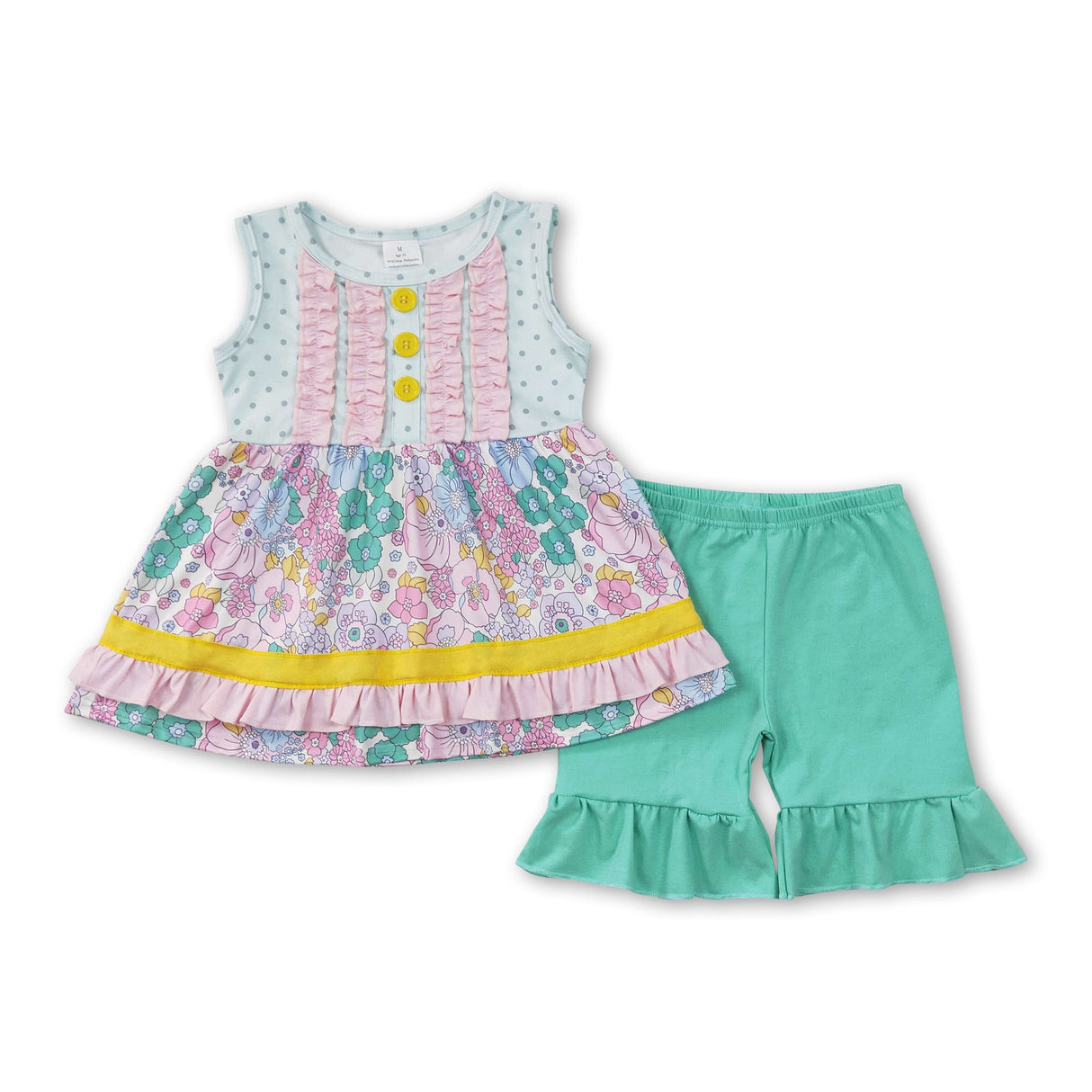 Sleeveless floral tunic ruffle shorts girls clothes