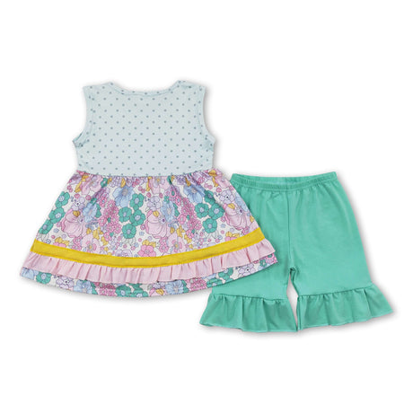 Sleeveless floral tunic ruffle shorts girls clothes