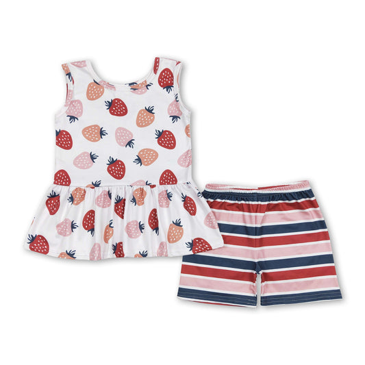 Sleeveless strawberry peplum stripe shorts girls clothes
