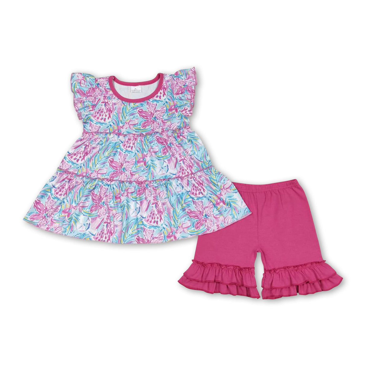 Flutter sleeves tie dye tunic shorts girls summer clothes