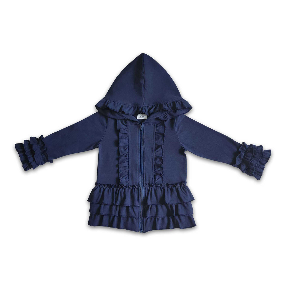 Solid colorful zipper girls ruffle hoodie jackets