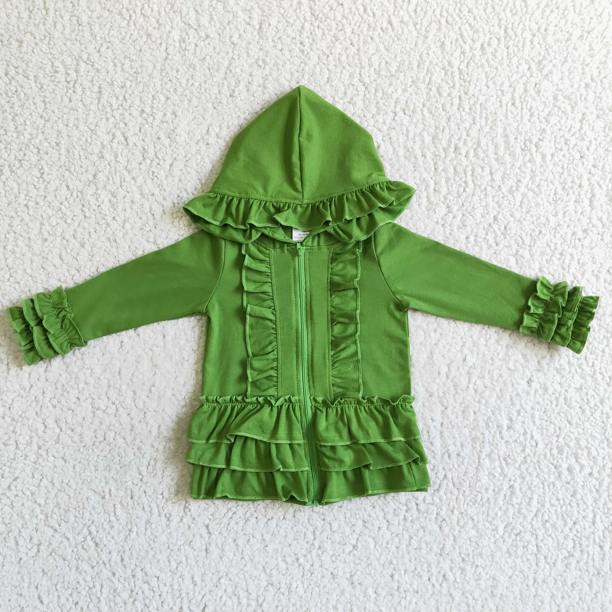 Solid olive zipper jacket girls ruffle hoodie cardigan
