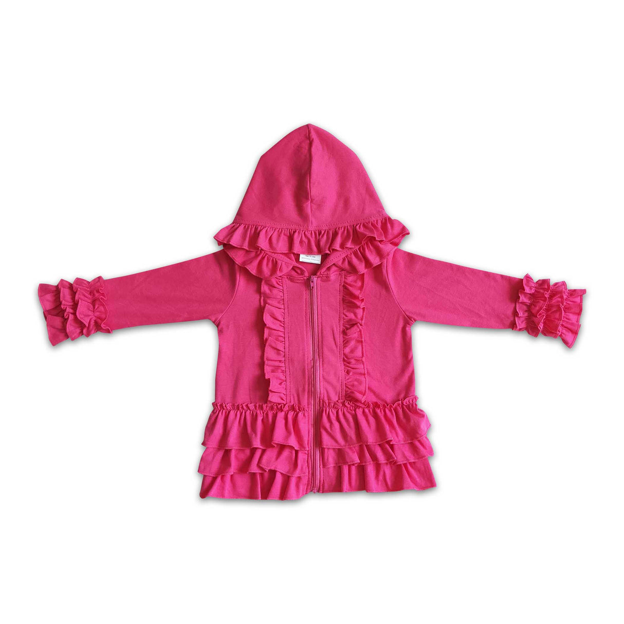 Solid colorful zipper girls ruffle hoodie jackets