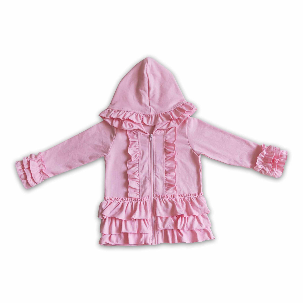 Solid colorful zipper girls ruffle hoodie jackets