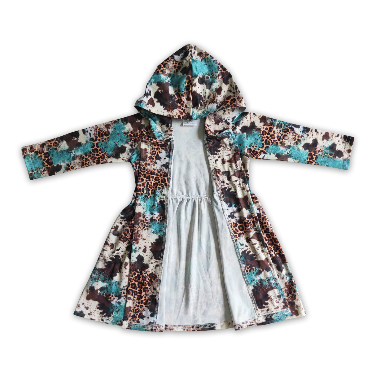 Turquoise cow print girls western hoodie dress