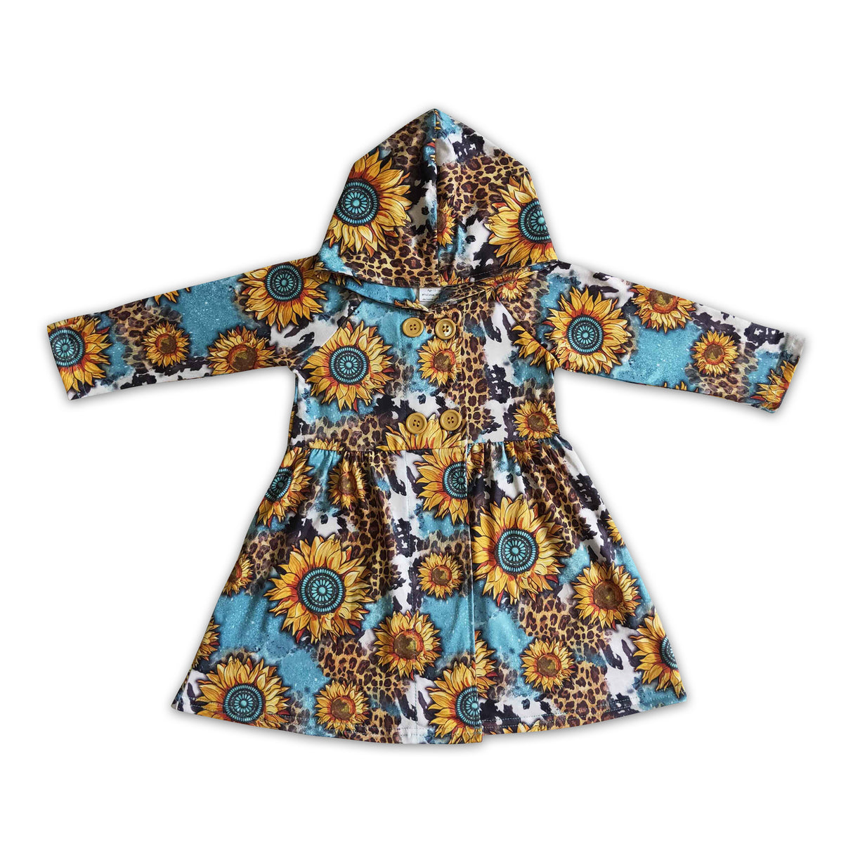 Turquoise sunflower girls western hoodie dress