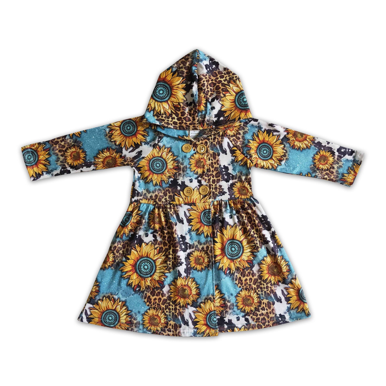 Turquoise sunflower girls western hoodie dress