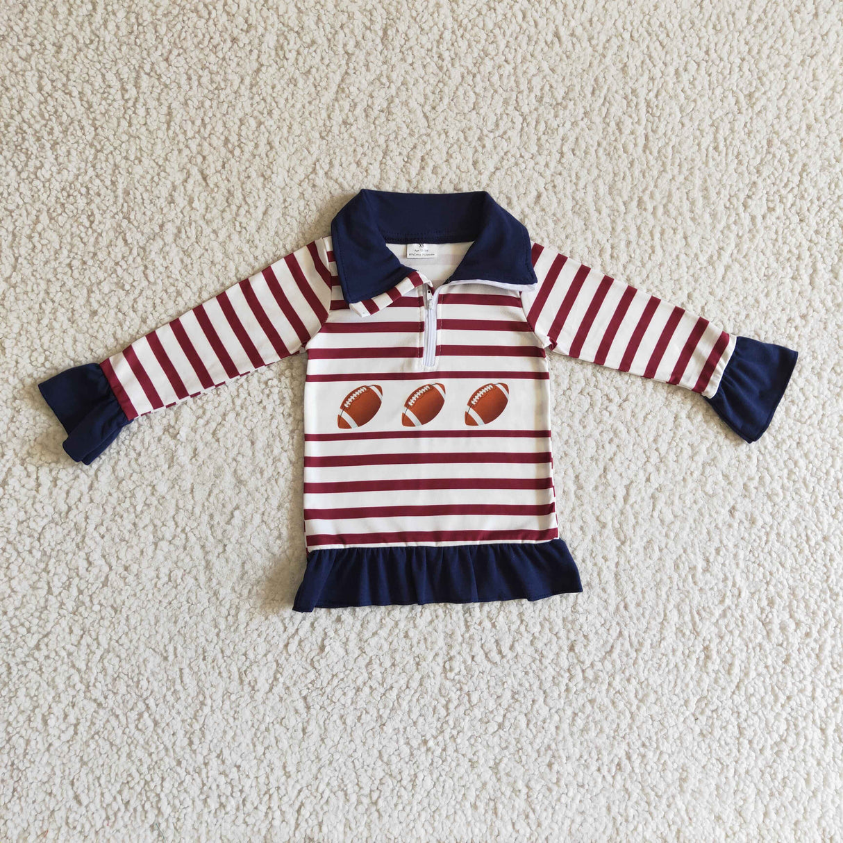 Football stripe kids girls zipper pullover