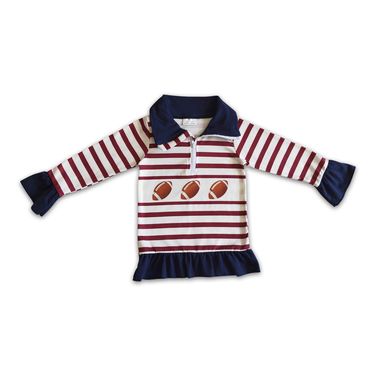 Football stripe kids girls zipper pullover