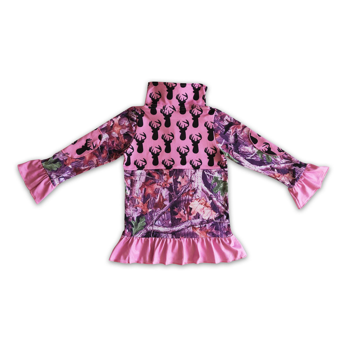 Pink deer camo kids girls zipper pullover