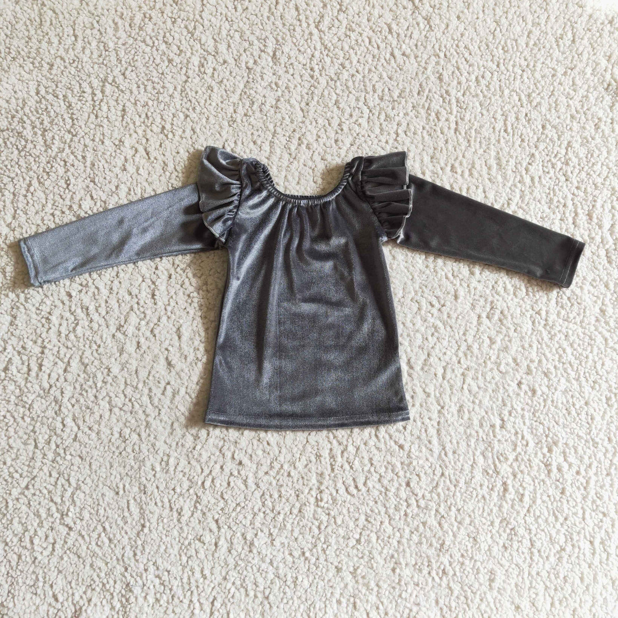 Grey velvet long sleeves girls long sleeves shirt