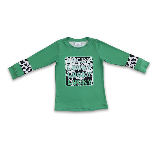 Green lucky leopard kids st patrick's day shirt