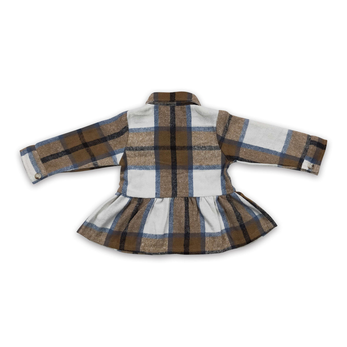 Khaki plaid cotton shirt baby girls thick flannel button up ruffle shirt