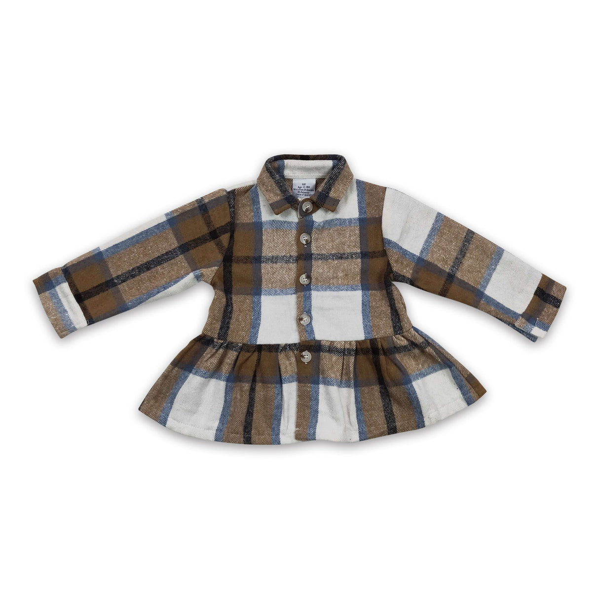 Khaki plaid cotton shirt baby girls thick flannel button up ruffle shirt