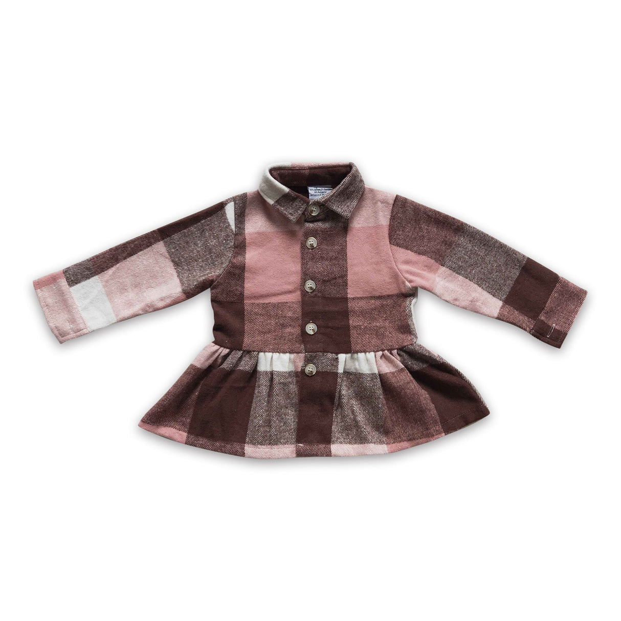 Pink plaid cotton shirt baby girls thick flannel button up ruffle shirt