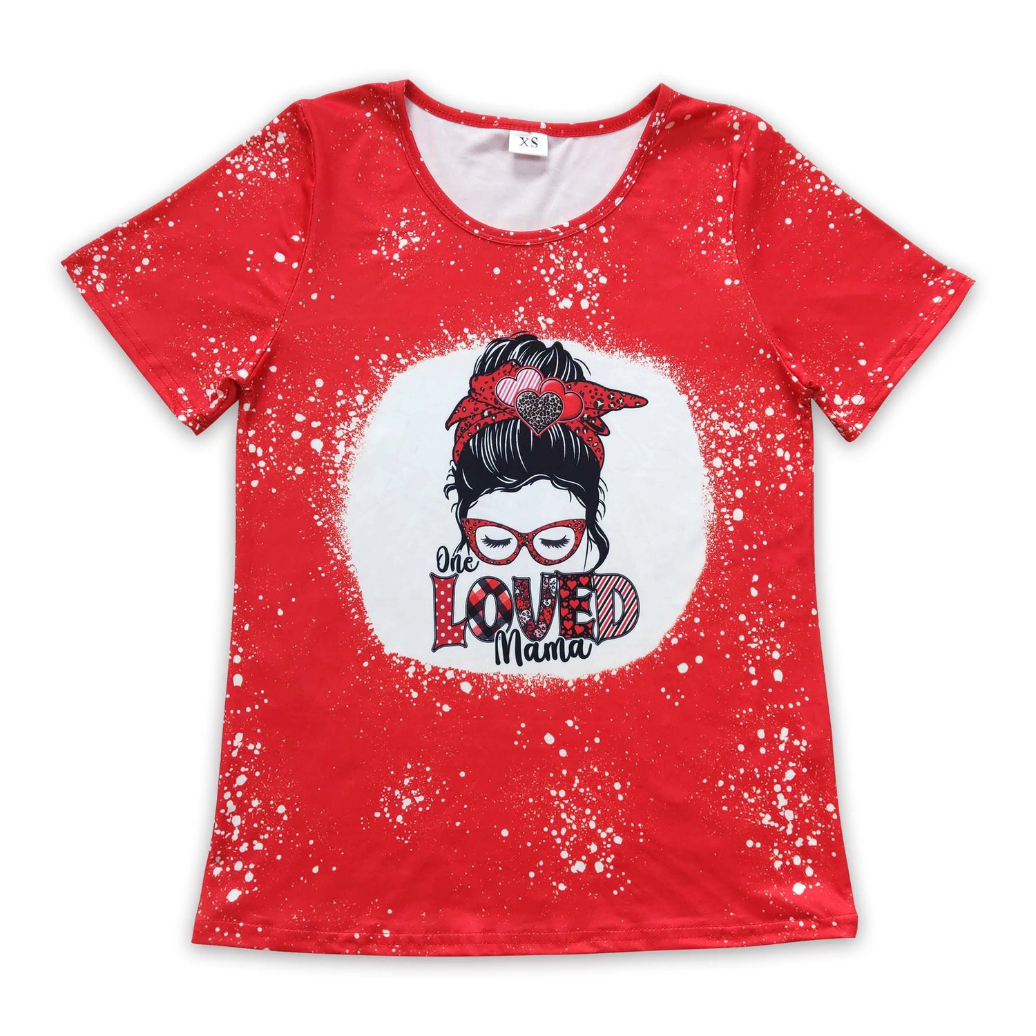 One loved mom red short sleeves bleached adult shirt