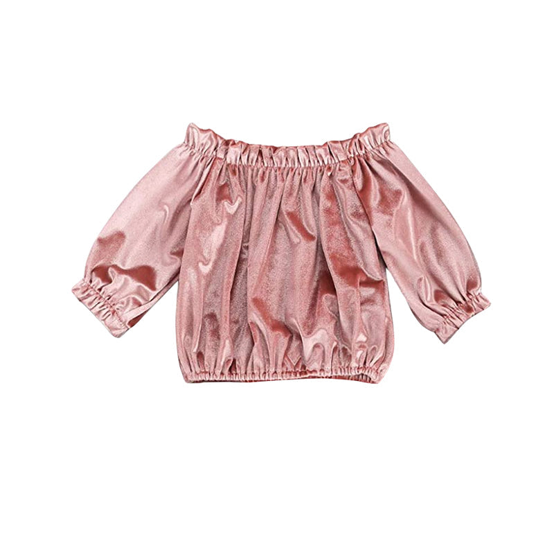 Long sleeves pink velvet girls fall top