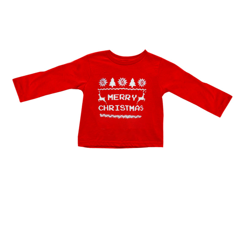 Red reindeer Merry Christmas long sleeves girls top