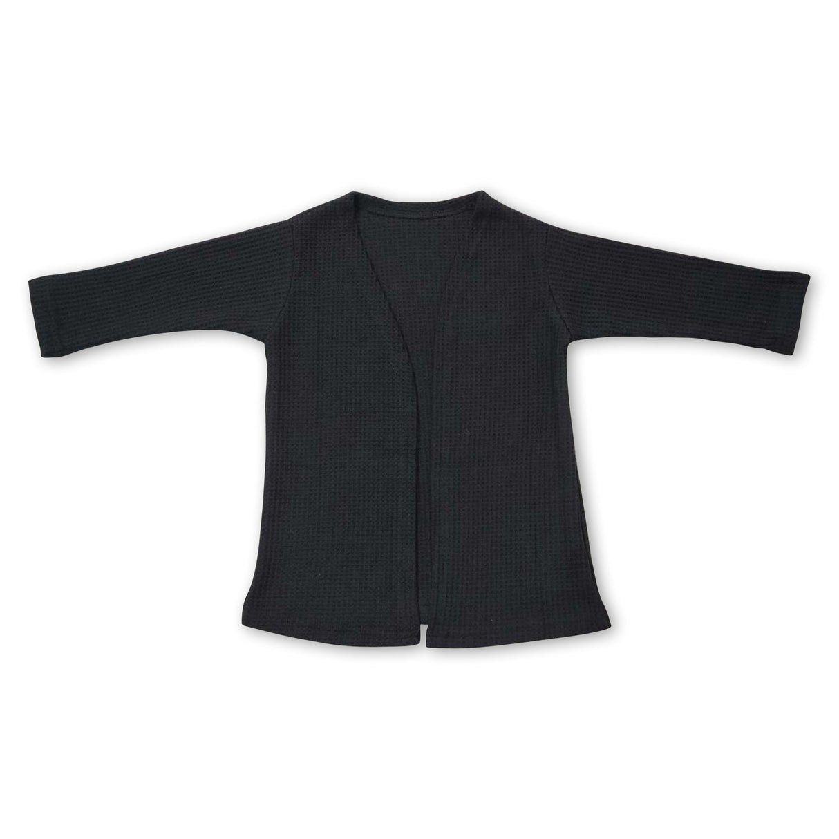 Black waffle long sleeves kids girls fall cardigan