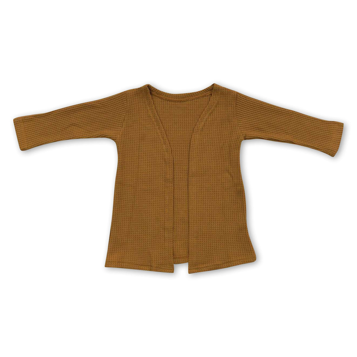 Brown waffle long sleeves kids girls fall cardigan