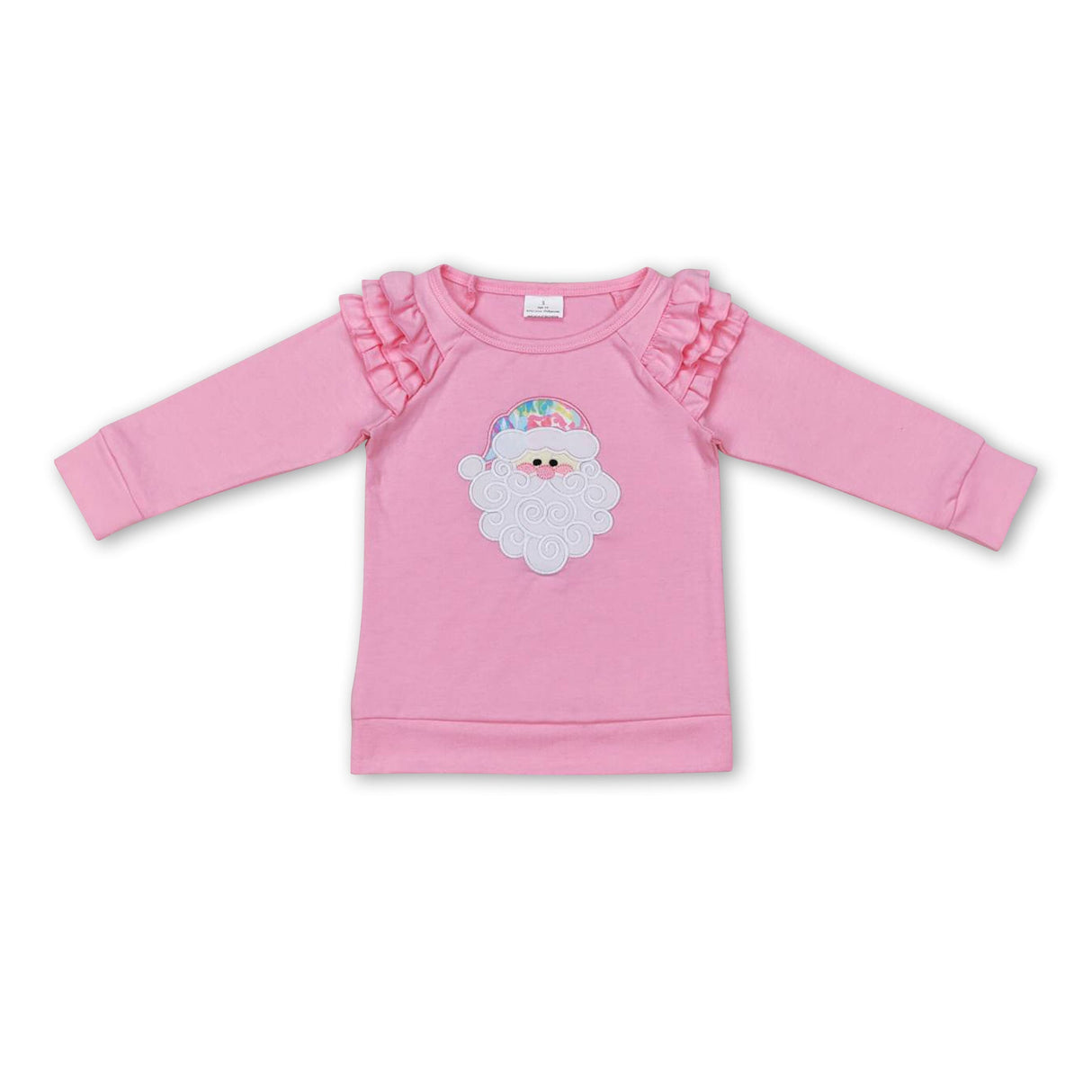 Pink tie dye santa ruffle long sleeves girls Christmas shirt