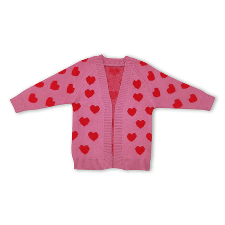 Pink heart cardigan girls Valentine's day sweater