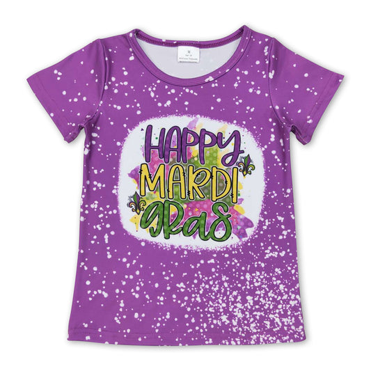 Purple Happy mardi gras short sleeves girls shirt