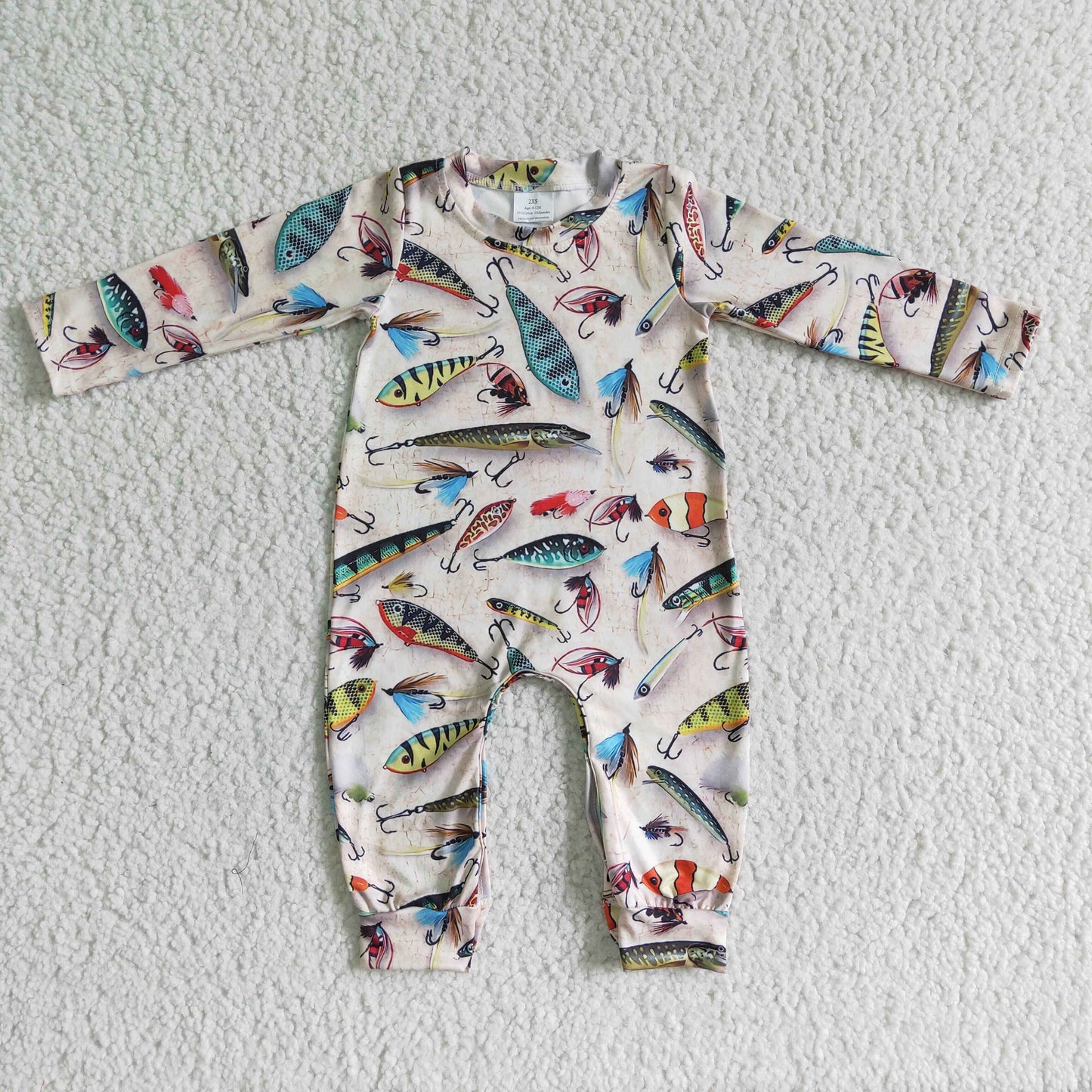 Fish print long sleeve baby boy romper