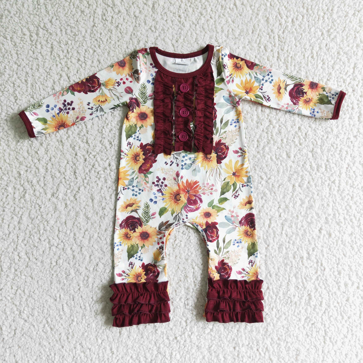 Maroon floral long sleeve baby fall romper