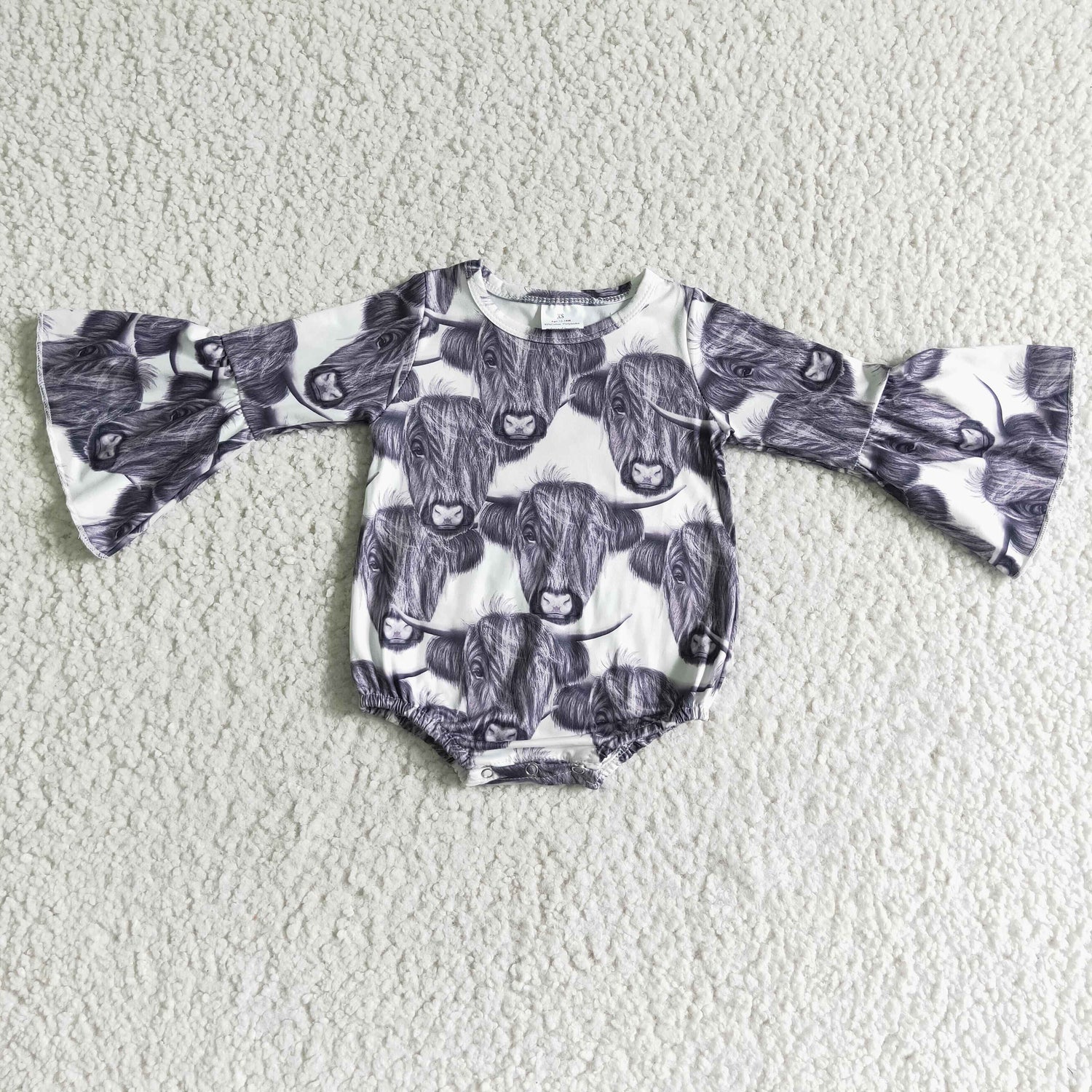 Highland cow ruffle sleeve baby girls romper
