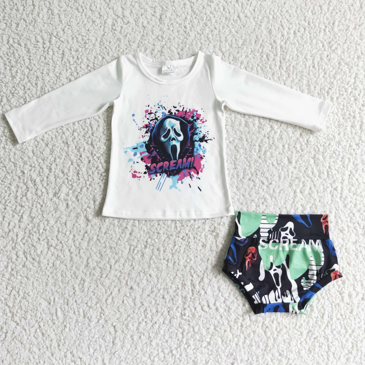 Skull long sleeve baby girls Halloween bummies set