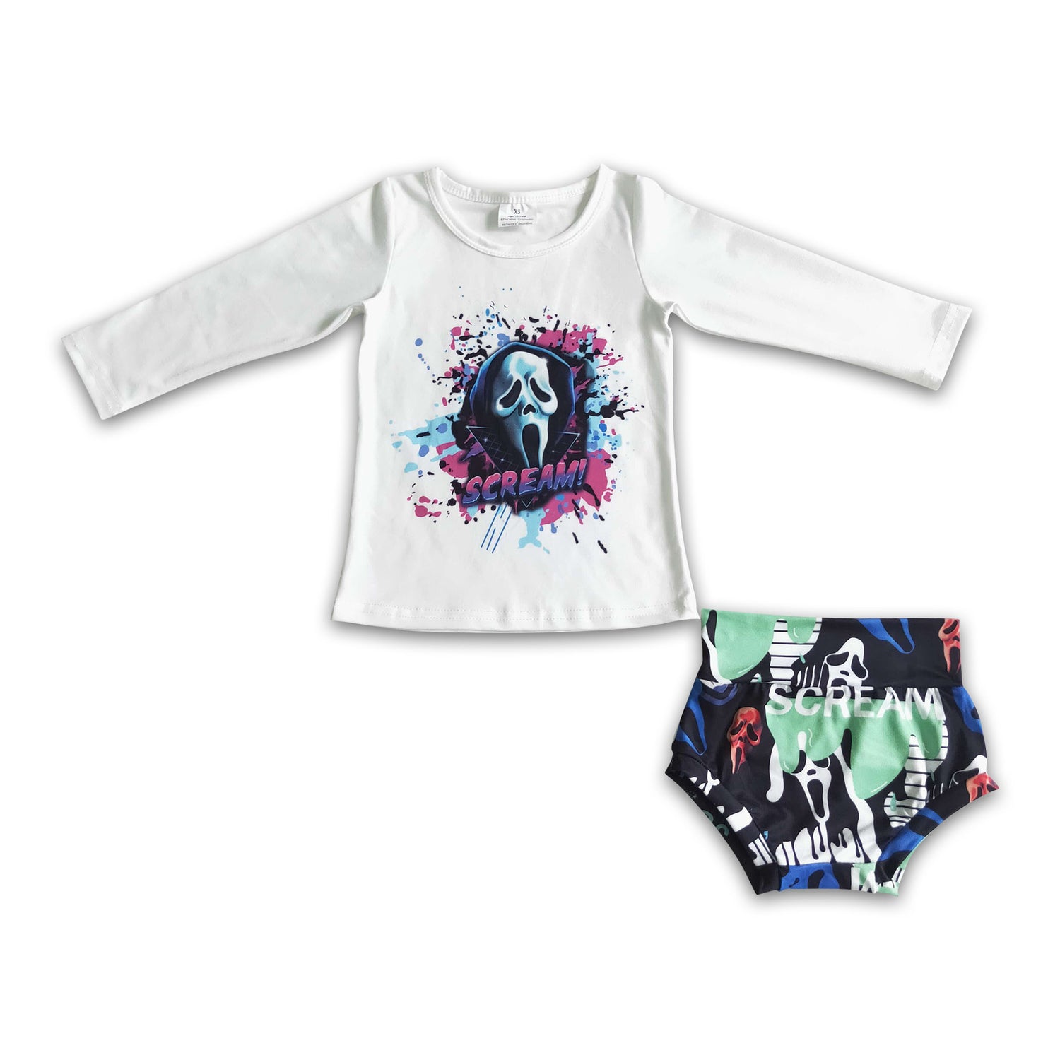 Skull long sleeve baby girls Halloween bummies set