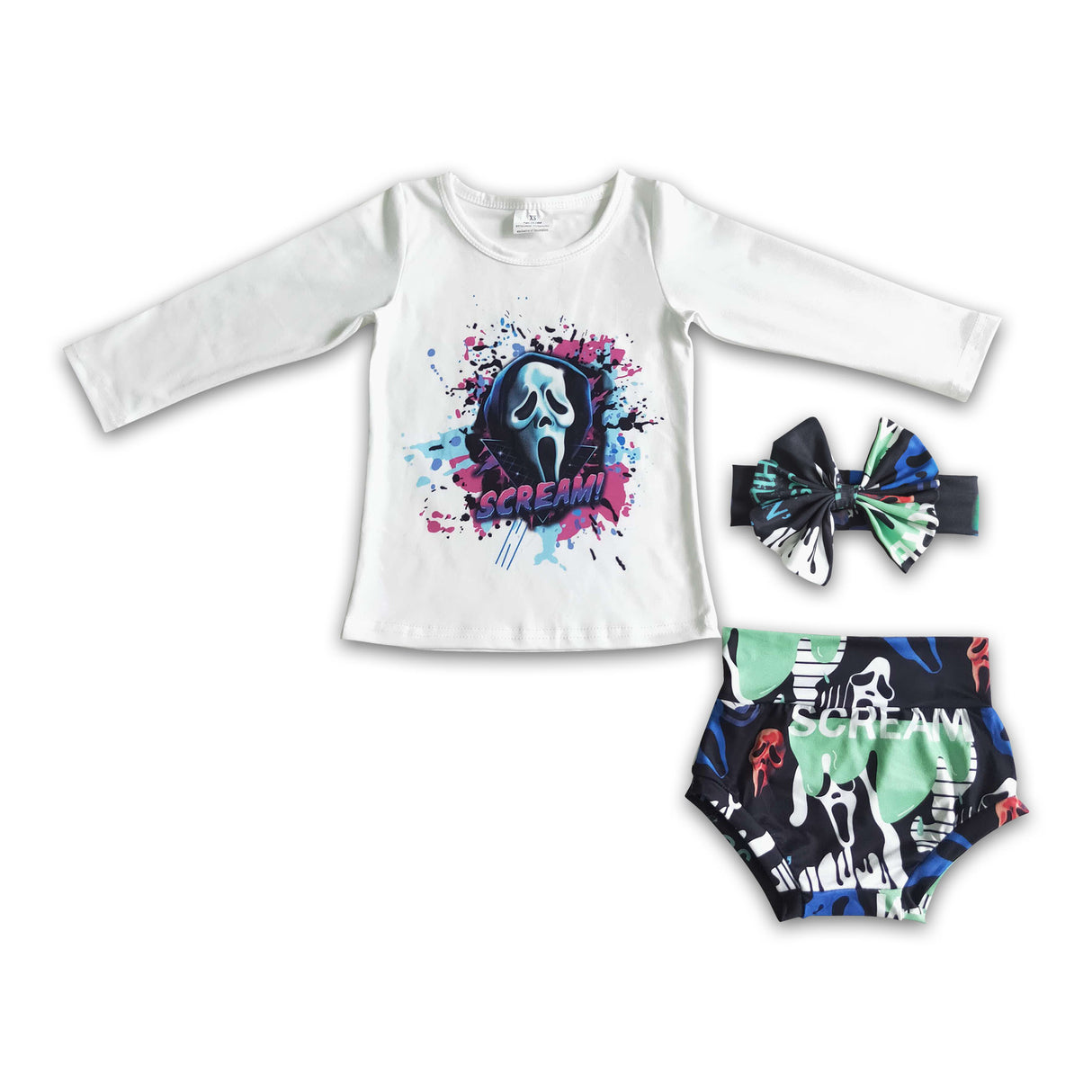 Skull long sleeve baby girls Halloween bummies set