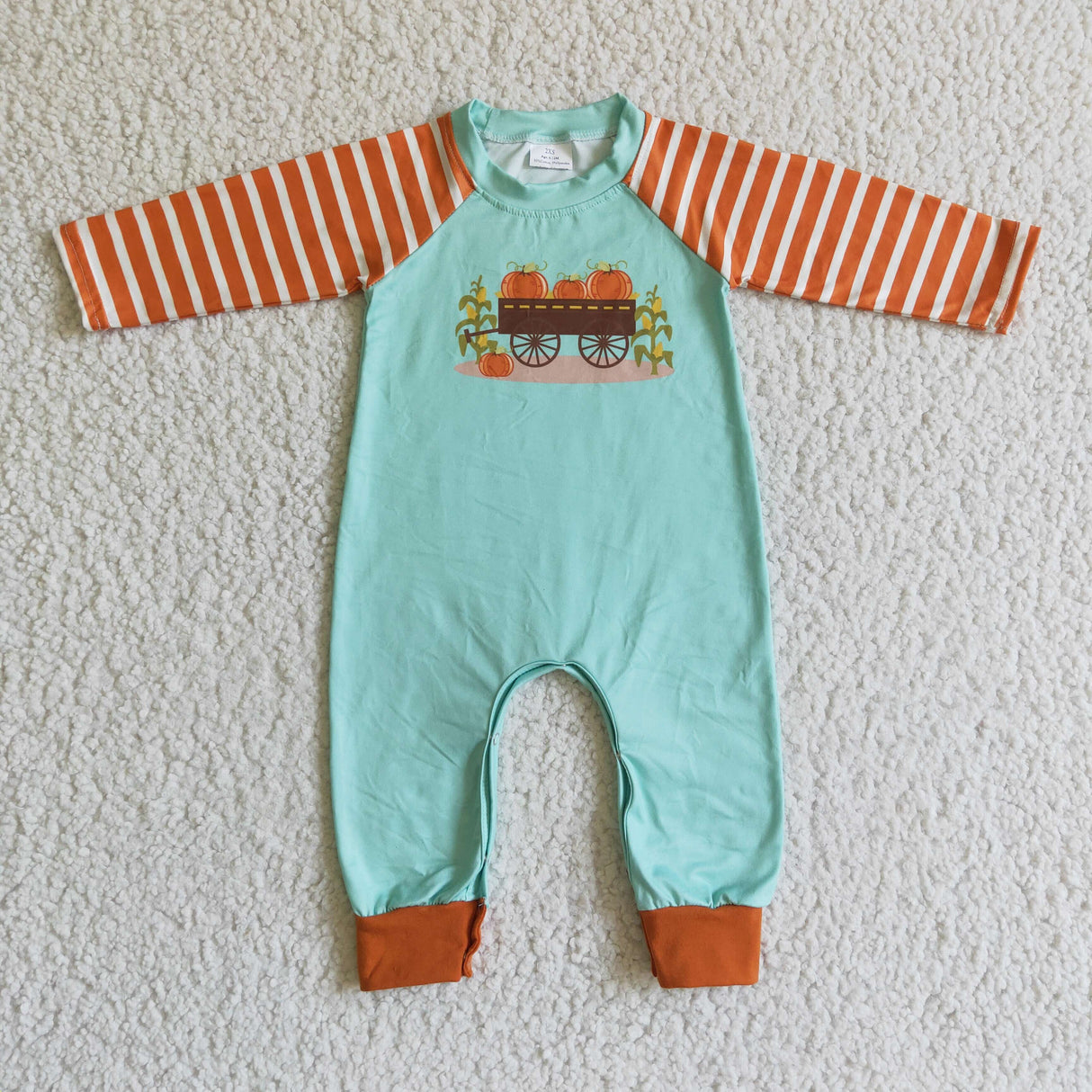 Pumpkin corn print stripe long sleeve baby boy fall romper