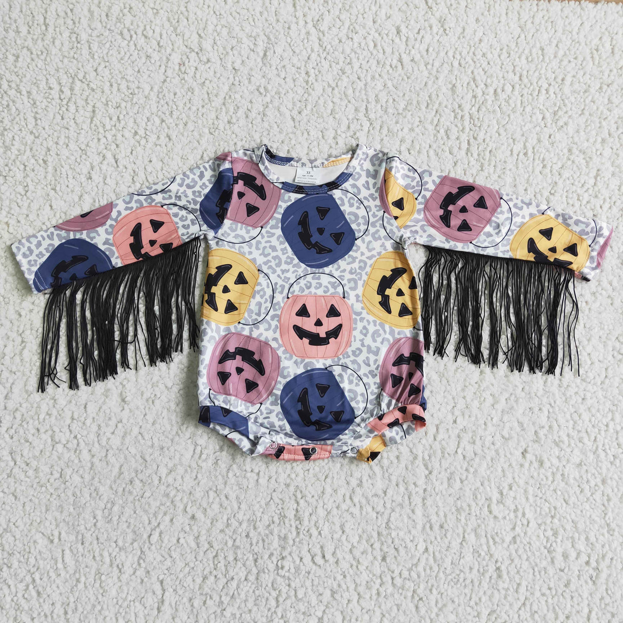 Pumpkin tassels sleeves baby girls Halloween romper