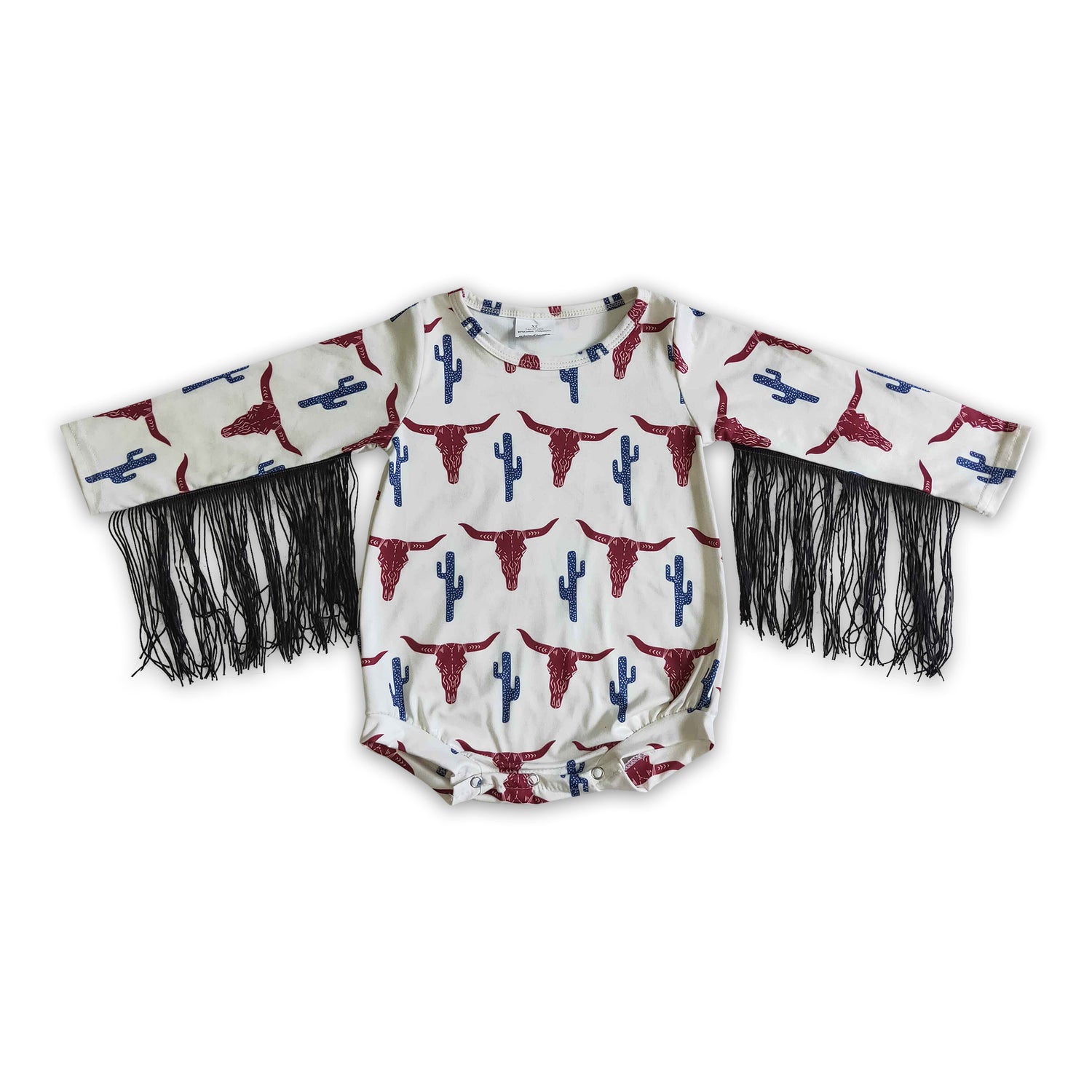 Cow cactus long sleeves tassels baby western romper