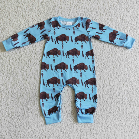 Blue cows long sleeve brown kids boy romper